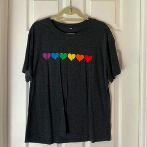 Women’s XL Dark Heather Gray LGBT Pride Rainbow Hearts Tee Shirt